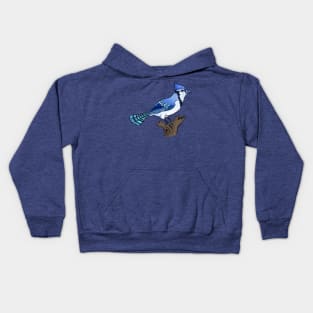 Bluejay bird on branch Kids Hoodie